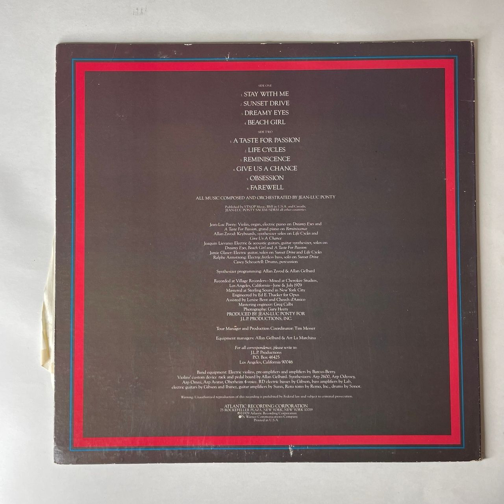 Винтажная виниловая пластинка LP Jean Luc Ponty A Taste For Passion (США 1979)