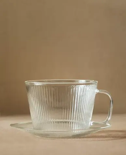 ZARA HOME ЧАЙНАЯ ЧАШКА И БЛЮДЦЕ ИЗ ТЕРМОСТОЙКОГО СТЕКЛА, ПРОЗРАЧНЫЙ