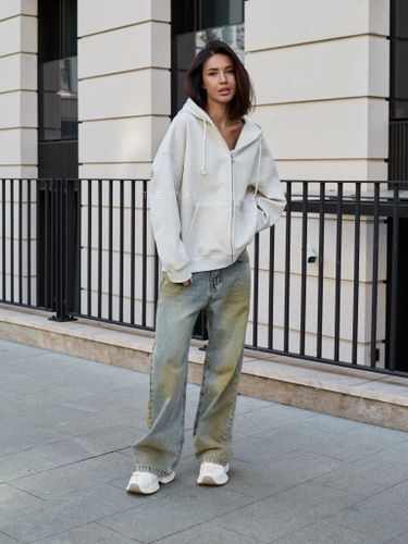 Худи на молнии в цвете серый меланж