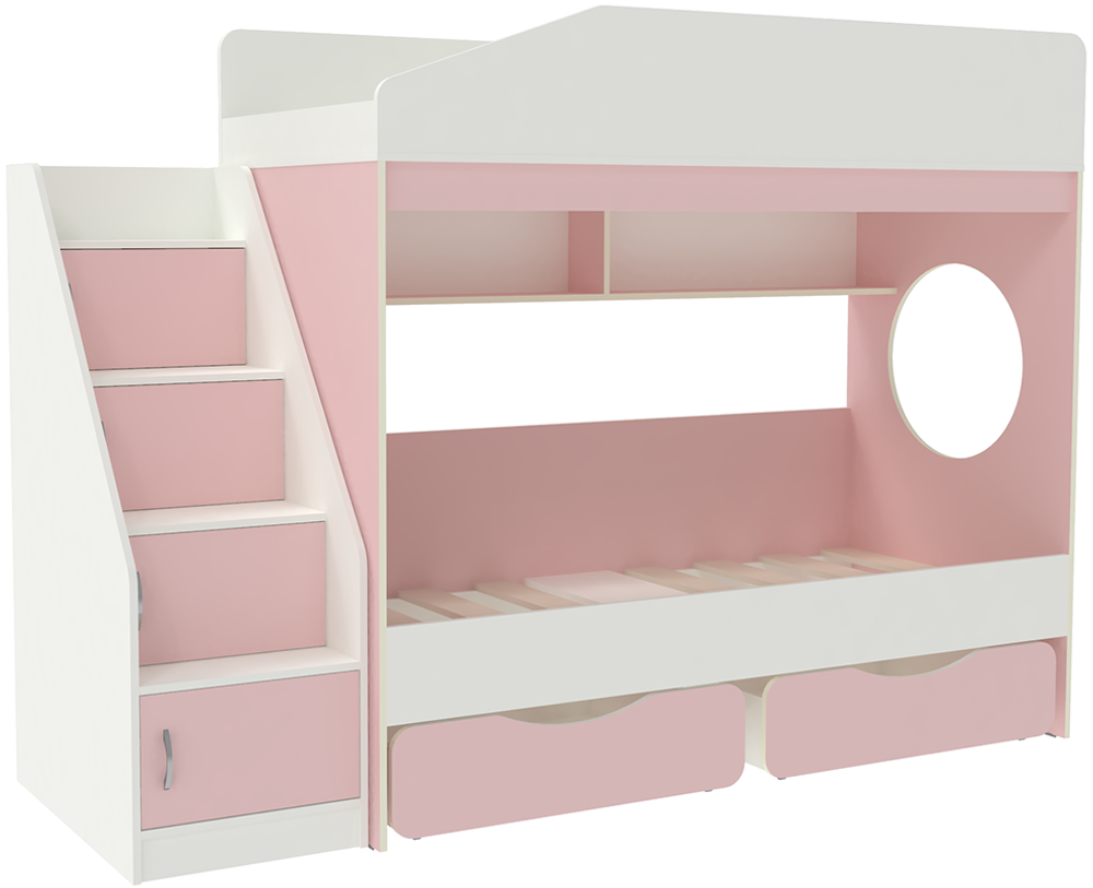 Двухъярусная кровать КарИВи Л-10.3 Белый  Розовый
