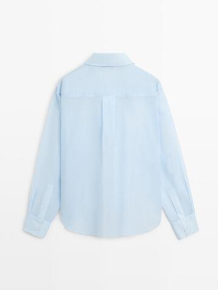 Massimo Dutti Рубашка свободного кроя из 100% хлопка с контрастным воротом, небесно-голубой