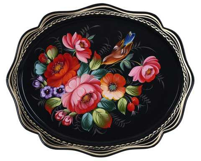 Жостовский поднос декоративный, размер 38х30 см (A15), металлический