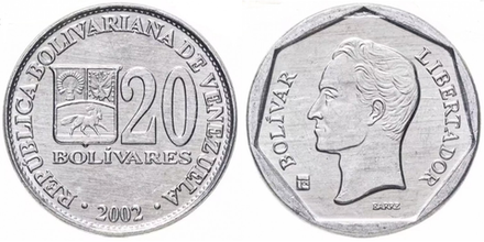 Венесуэла 20 боливаров, 2001 - 2004 Симон Боливар aUNC