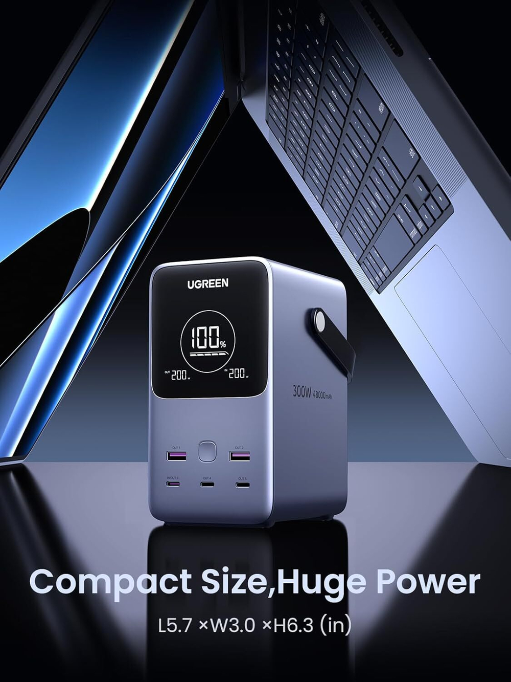 Мобильный аккумулятор Power Bank, 48000mAh, DigitalDisplay, 300W, серый, UGREEN 25286
