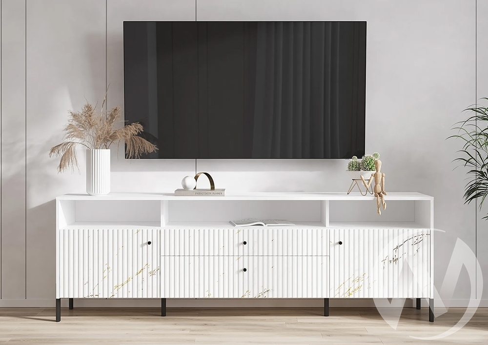 Тумба ТВ (металл) Оливия (белый/мрамор золото)