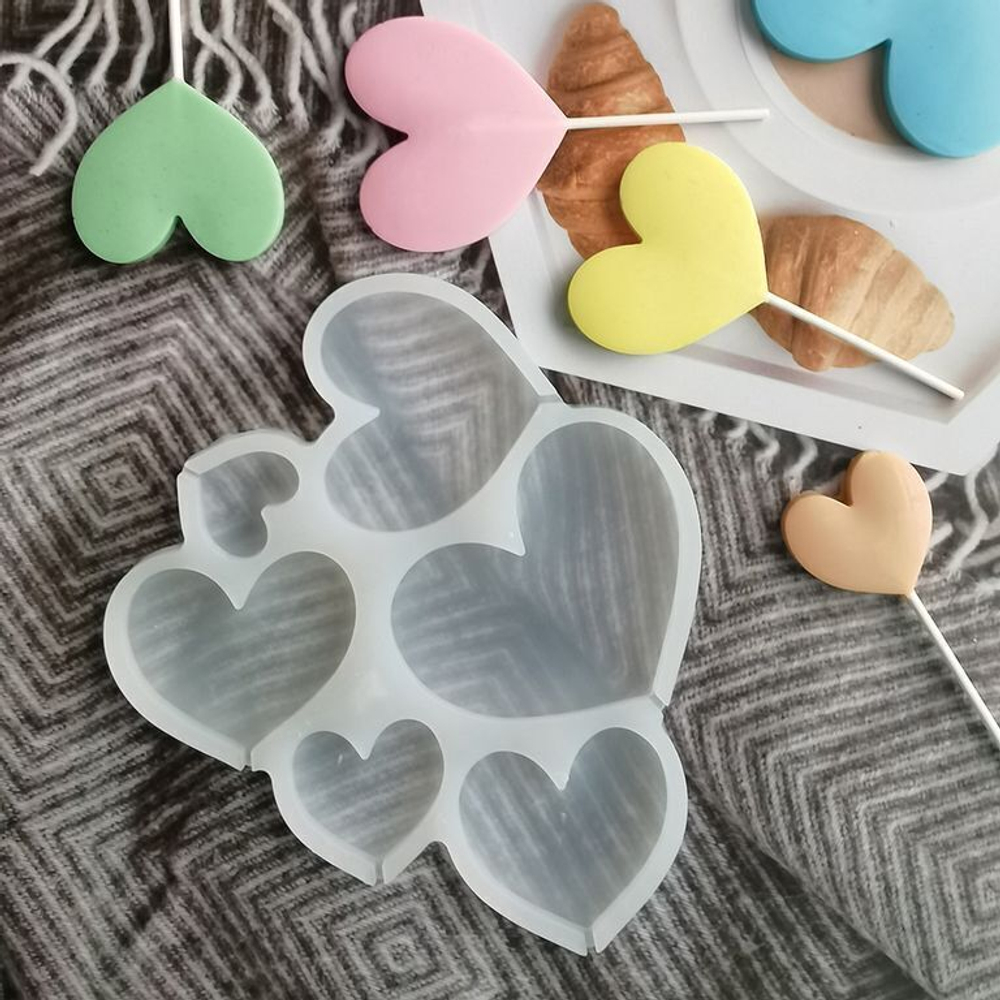 Силиконовая форма для леденцов «Сердечки 6 в 1»