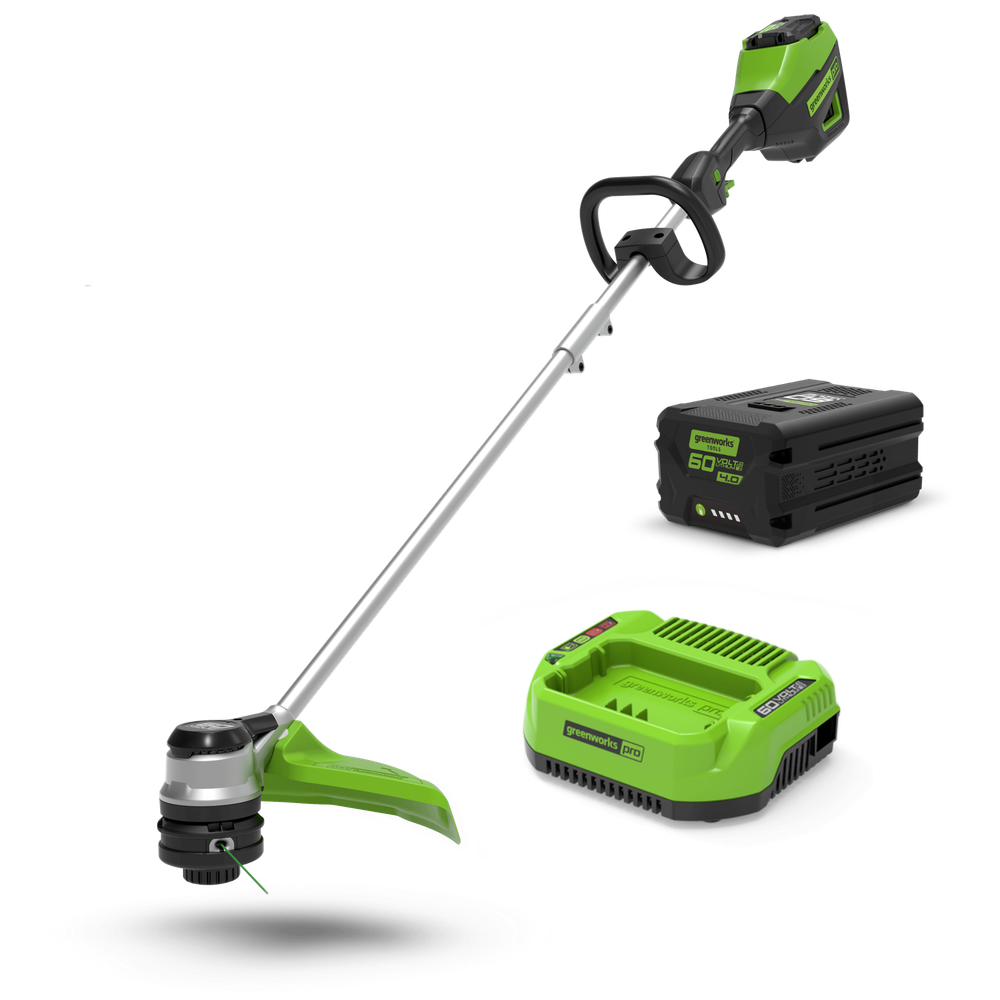 Аккумуляторный триммер Greenworks GD60LTК4, 60v, 40 см, (2108307UB), с аккумулятором 4 А·ч и зарядным устройством