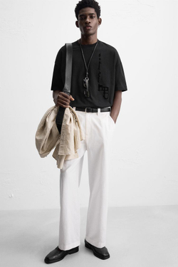 ZARA ФУТБОЛКА С НАДПИСЬЮ, ЧЕРНЫЙ