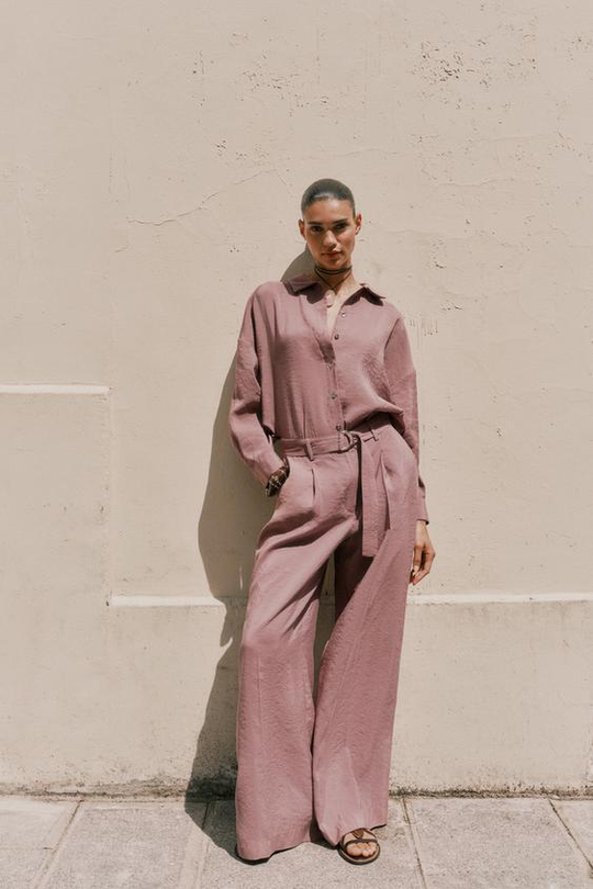 ZARA ШИРОКИЕ БРЮКИ С ПОЯСОМ, МАРСАЛА