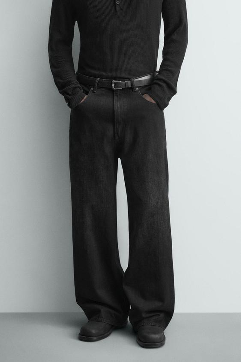 ZARA ДЖИНСЫ BAGGY FIT С РАЗРЕЗАМИ, ЧЕРНЫЙ