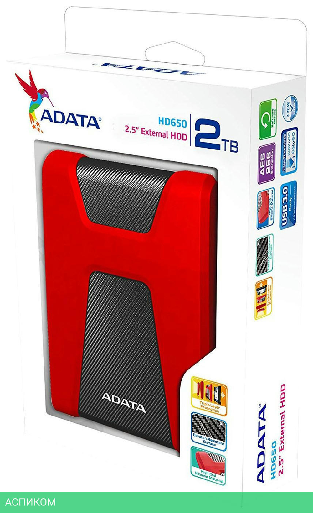 Внешний накопитель A-Data 2Tb AHD650-2TU31-CRD HD650 красный
