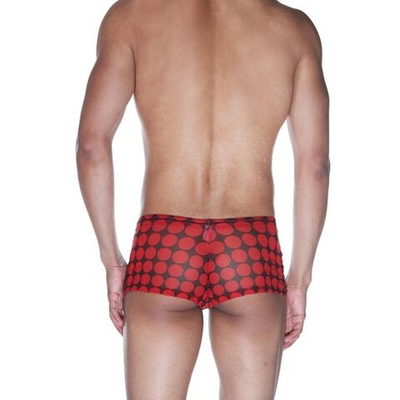 Мужские трусы-боксеры из полупрозрачной ткани в горох (Размер: S-M) (Цвет: красный с черным)
