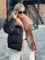 Пуховик зимний черный с мехом лисы «огневки» 60см