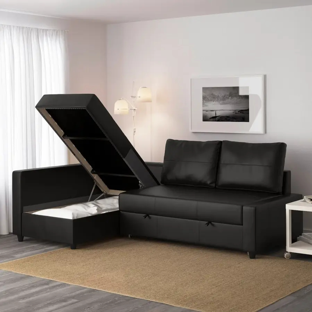 Угловой диван с функцией сна - IKEA FRIHETEN/ФРИХЕТЕН ИКЕА, 86х151х230 см, черный