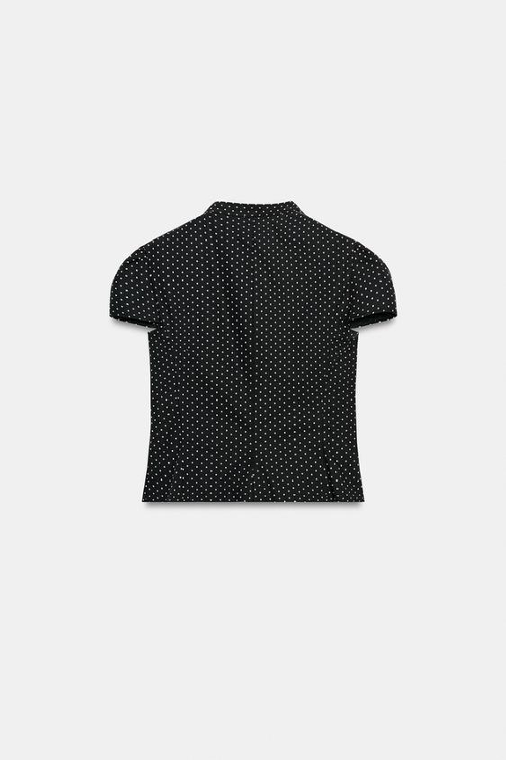 ZARA РУБАШКА ИЗ ПОПЛИНА В ГОРОШЕК С РАЗРЕЗОМ И ЗАВЯЗКАМИ, ЧЕРНЫЙ/БЕЛЫЙ