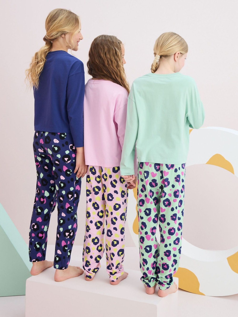 Пижама для девочки Next Q96-921, 3 шт., Розовый, Мятный, Темно-синий