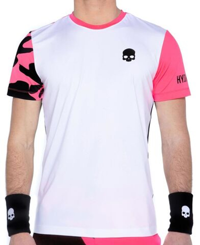 Футболка мужская теннисная Hydrogen Tech Camo Tee - white/fuchsia fluo