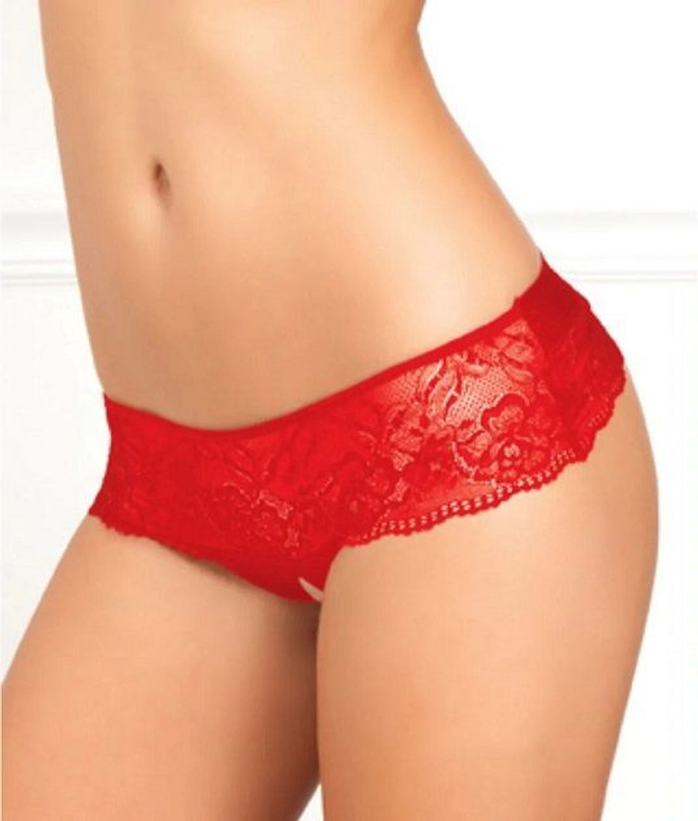 Кружевные стринги с открытым доступом и бантом (Размер: S-M) (Цвет: черный)