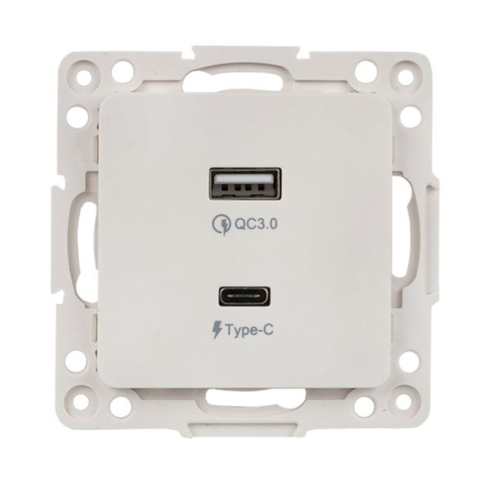 Стокгольм Механизм Розетки с 2USB type-A + type-C винтовые клеммы белый EKF PROxima