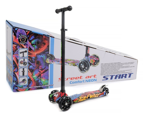 Самокат 4-х колесный "Slider" с цветной платформой (граффити)