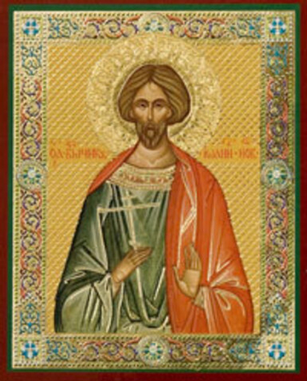 Икона на деревянной основе Иоанн Сочавский св. вмч. 8х6 с тиснением золотой фольгой, в упаковке (Ерм