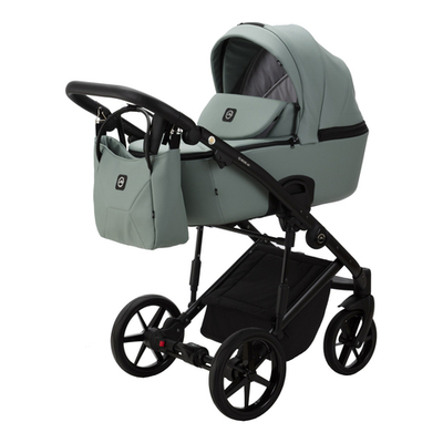 Детская универсальная коляска Adamex MOBI Deluxe SA-20 (2в1) 100% серо-зеленаяэкокожа