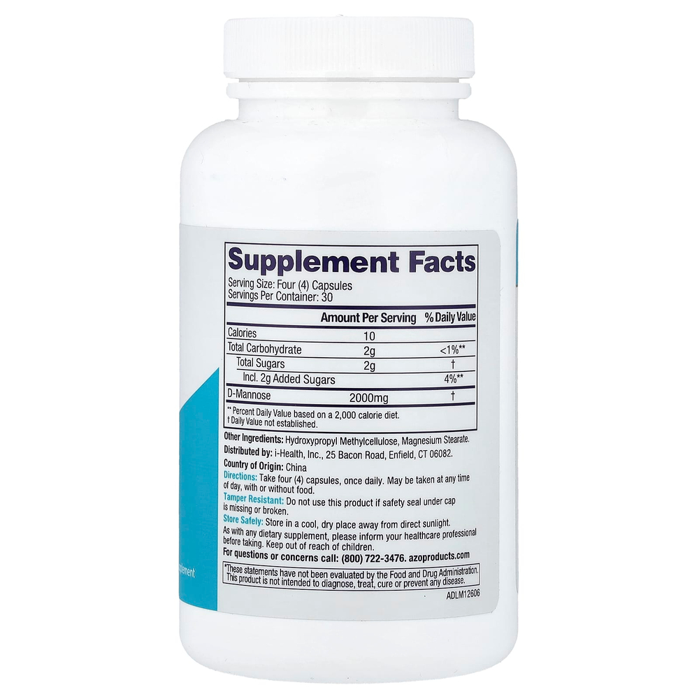 AZO, D-манноза, средство для мочевыводящих путей, 120 капсул