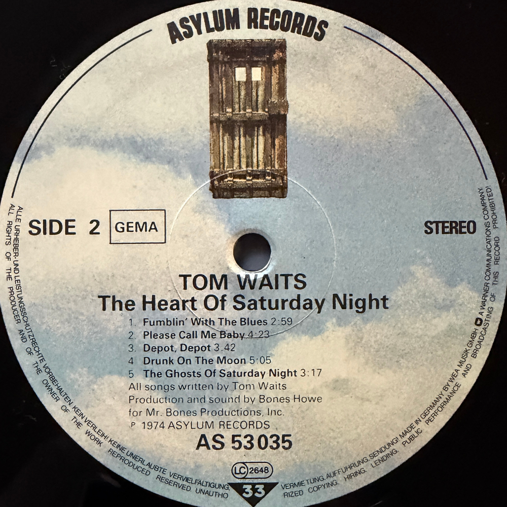 Tom Waits ‎– The Heart Of Saturday Night (Германия) Т