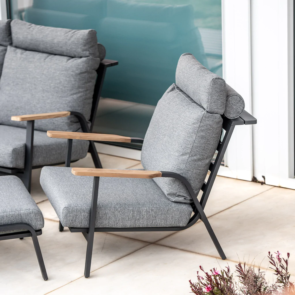 Malmo с 2-х местным диваном, комплект лаунж мебели антрацит/серый, алюминий