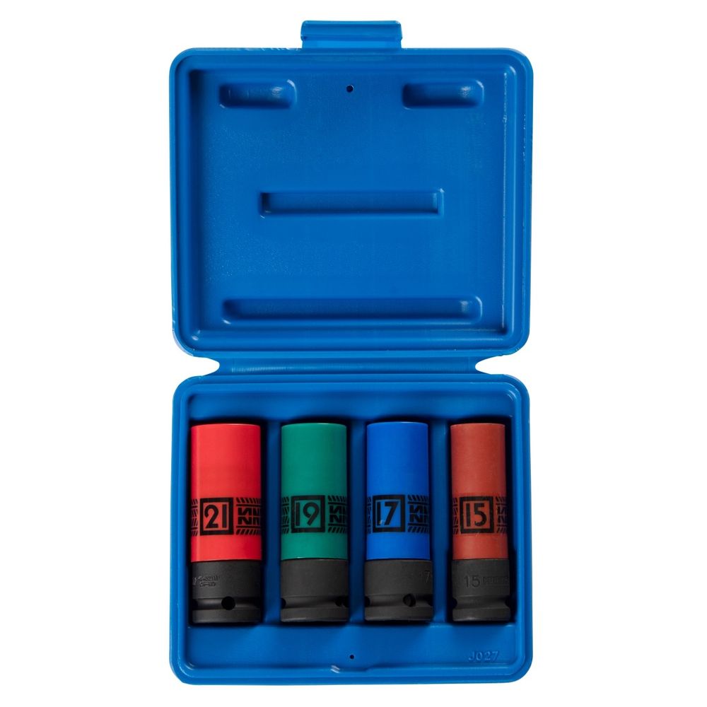 KING TONY (44904MP01) Набор глубоких ударных торцевых головок 1/2", шестигранные, 15, 17, 19, 21 мм