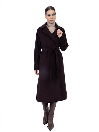 Женское кашемировое пальто на запах с ручной отделкой и прорезными карманами