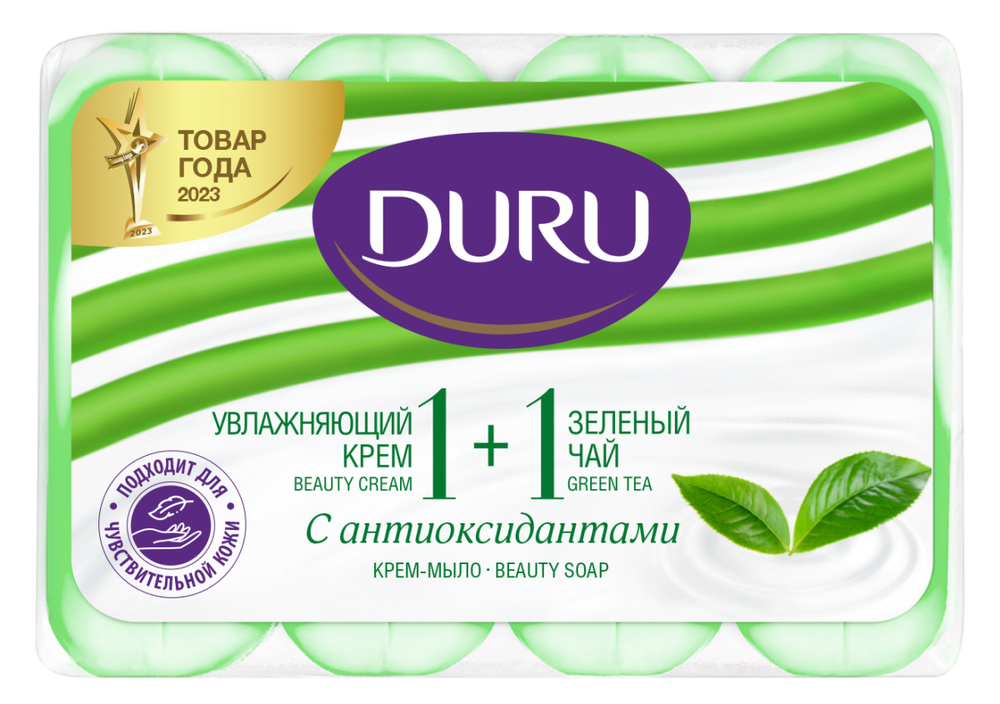 DURU Крем-мыло туалетное, Зеленый чай, мультипак, 320гр, (4шт по 80гр), блок 12шт., ДУРУ