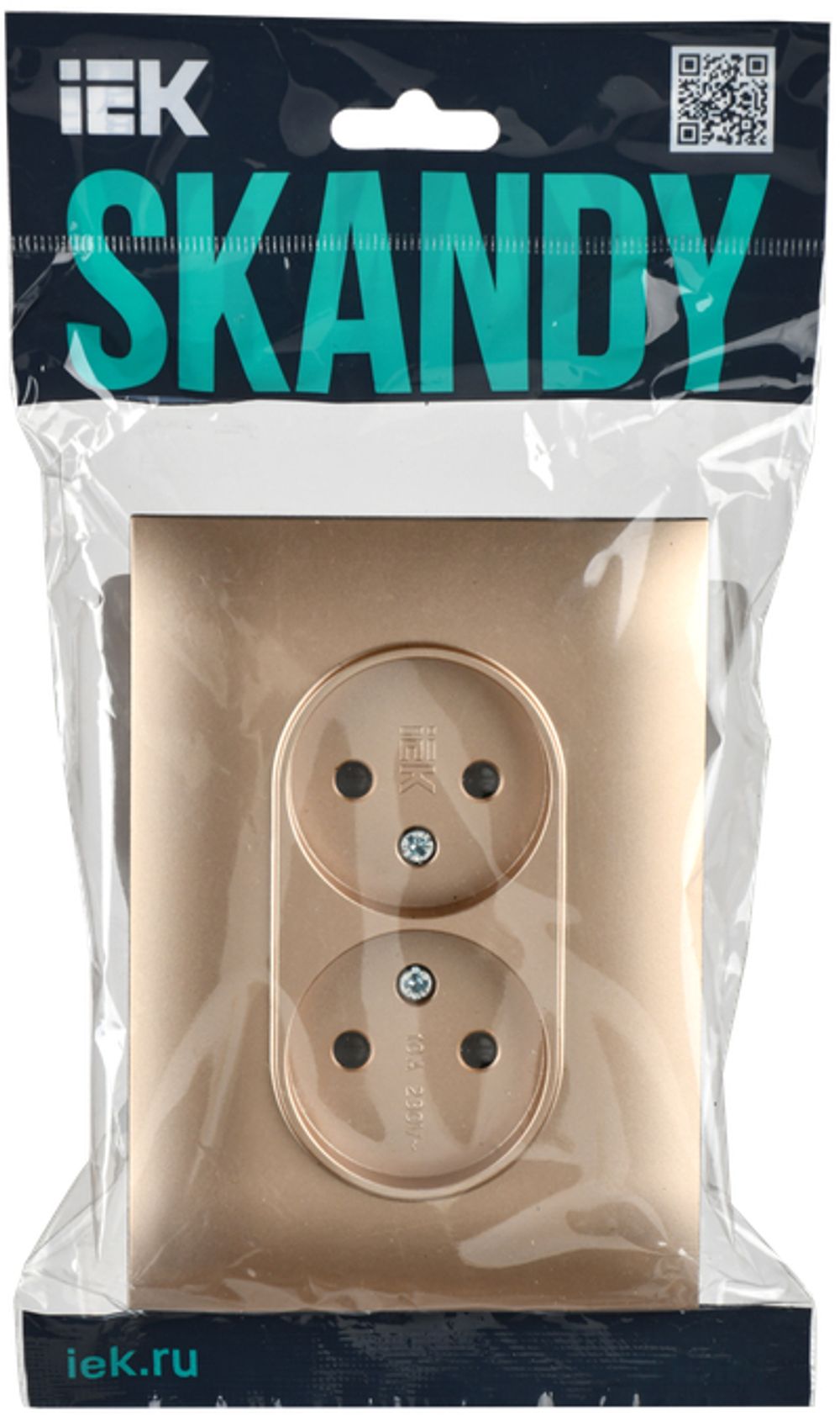 SKANDY Розетка 2-местная без заземления без защитных шторок 10А в сборе SK-R10Sa песочный IEK