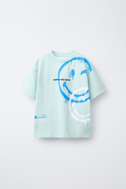 ZARA ФУТБОЛКА С ПРИНТОМ SMILEYWORLD®, НЕБЕСНО-ГОЛУБОЙ