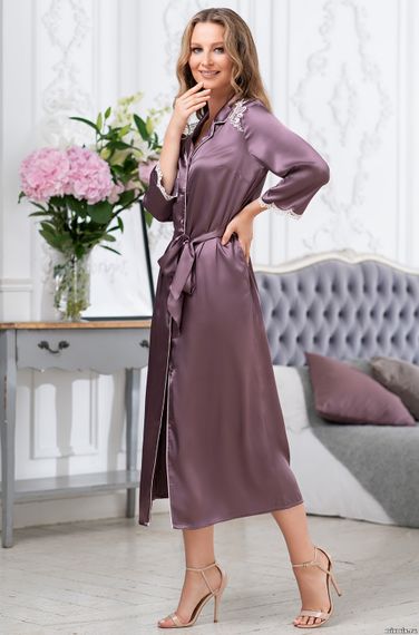 Шелковый длинный халат на пуговицах MIA-Amore BRIGITTE БРИДЖИТ 3689 слива