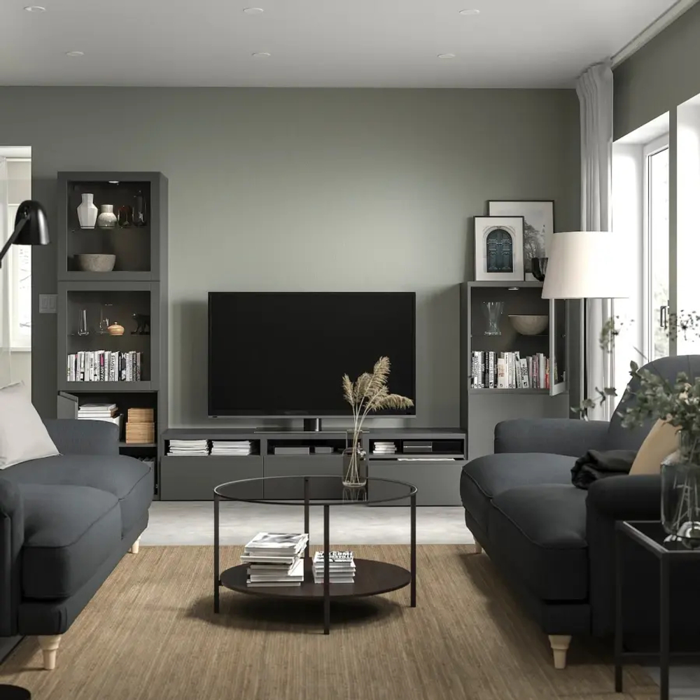 Комбинация для хранения ТВ - IKEA BESTÅ/BESTA, 193x43x300см, темно-серый, БЕСТО ИКЕА