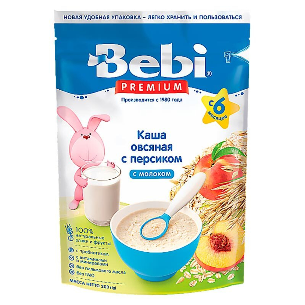 Каша молочная Bebi Premium Овсяная с персиком с 6 мес 200 г