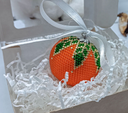 Елочная Игрушка, Шарики на Елку из Бисера, Ручная работа, Мандаринка