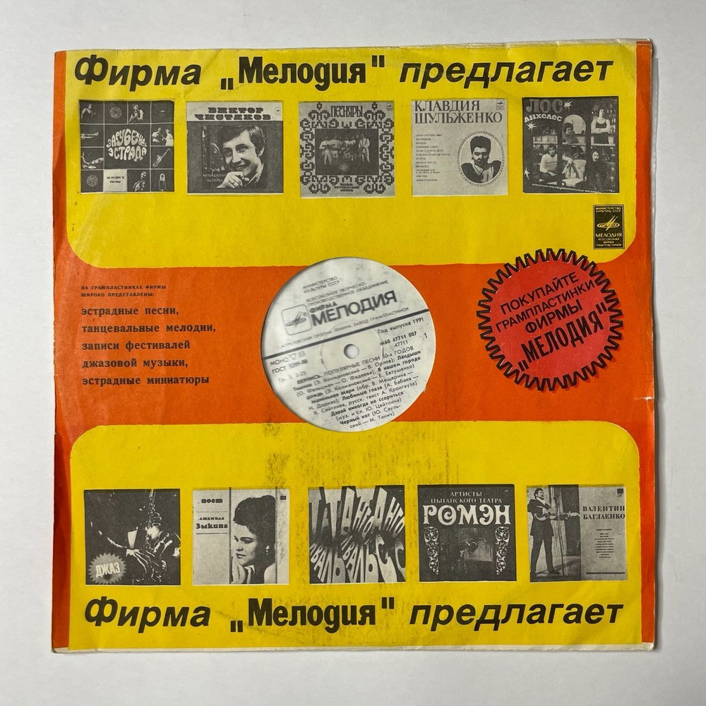 Винтажная виниловая пластинка LP Сборник Вернись Популярные Песни 50х Годов (СССР 1987) (Ландыши, Черный Кот, А Снег Идет)