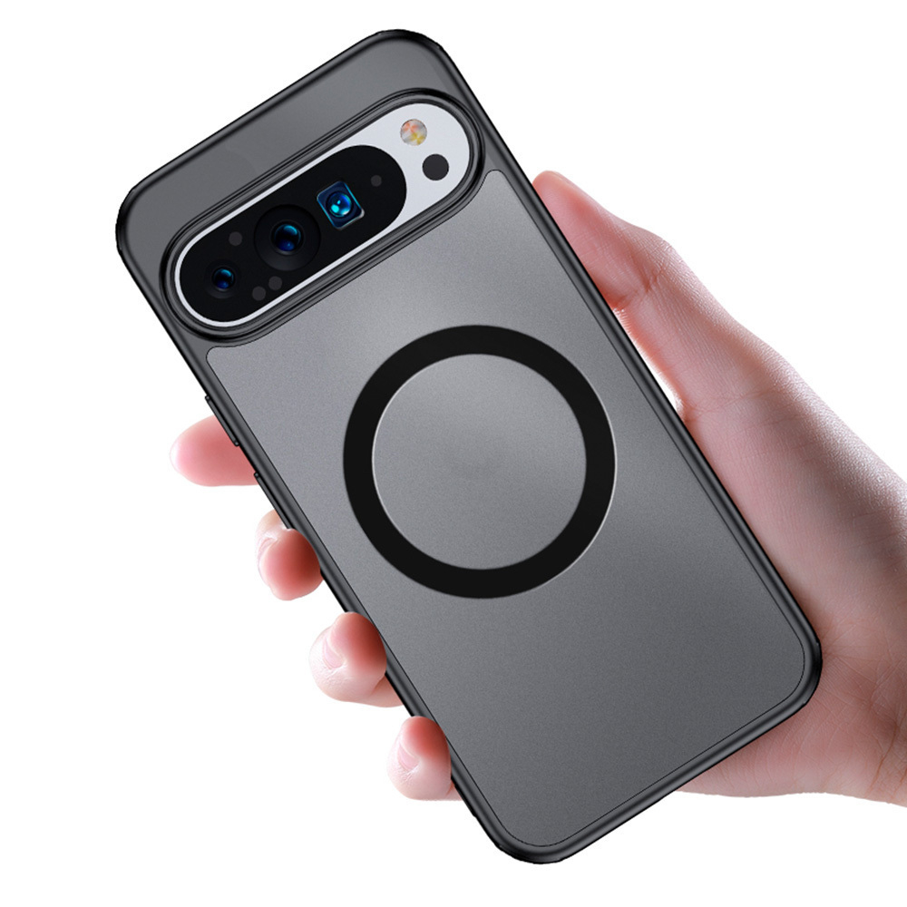 Чехол с Магсейф Google Pixel 9 / 9 Pro прозрачный матовый с черным бортом WLONS