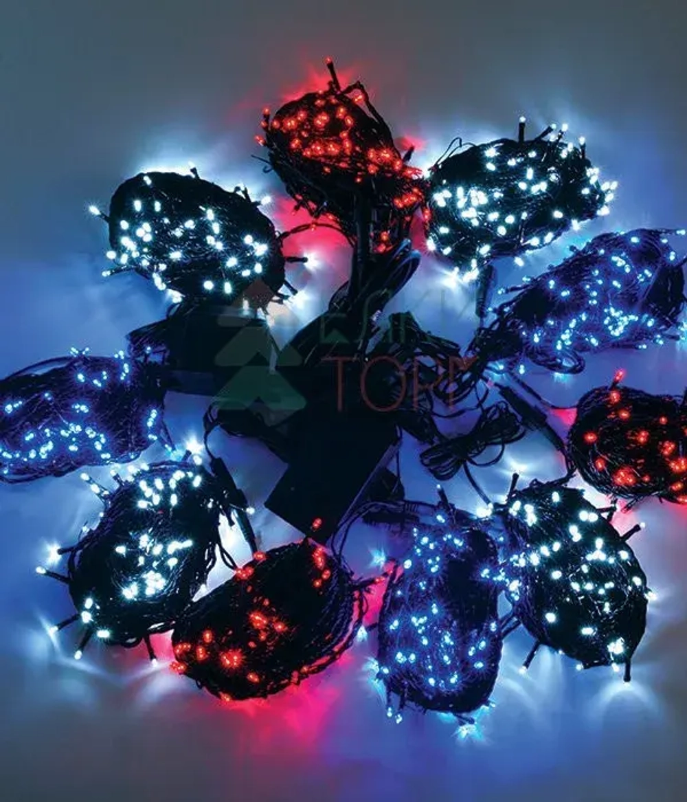 Комплект светодиодного освещения для ели высотой до 10 м., цвет LED ламп: белый,синий,красный, 10 режимный контроллер, силиконовый провод, BEAUTY LED, (KFCT1000-10F11-1WBR)