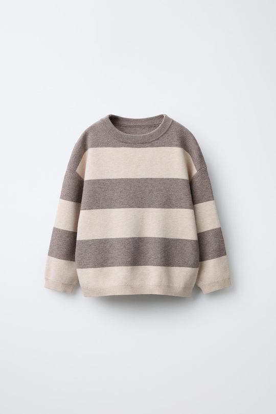 ZARA ТРИКОТАЖНЫЙ ДЖЕМПЕР В ПОЛОСКУ, ЭКРЮ/БЕЖЕВЫЙ