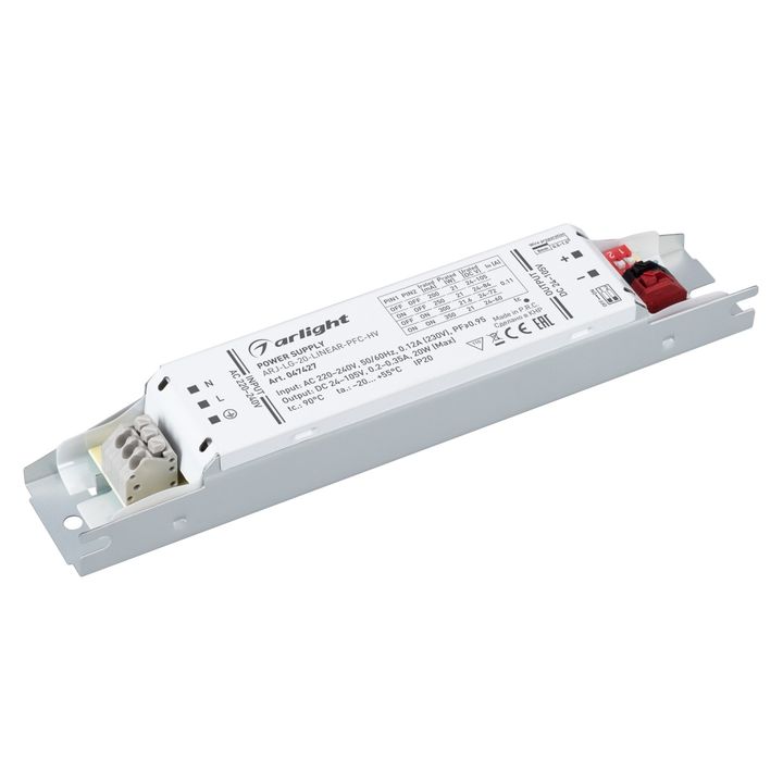 Блок питания ARJ-LG-20-LINEAR-PFC-HV (20W, 24-105V, 0.2-0.35A) Arlight 047427