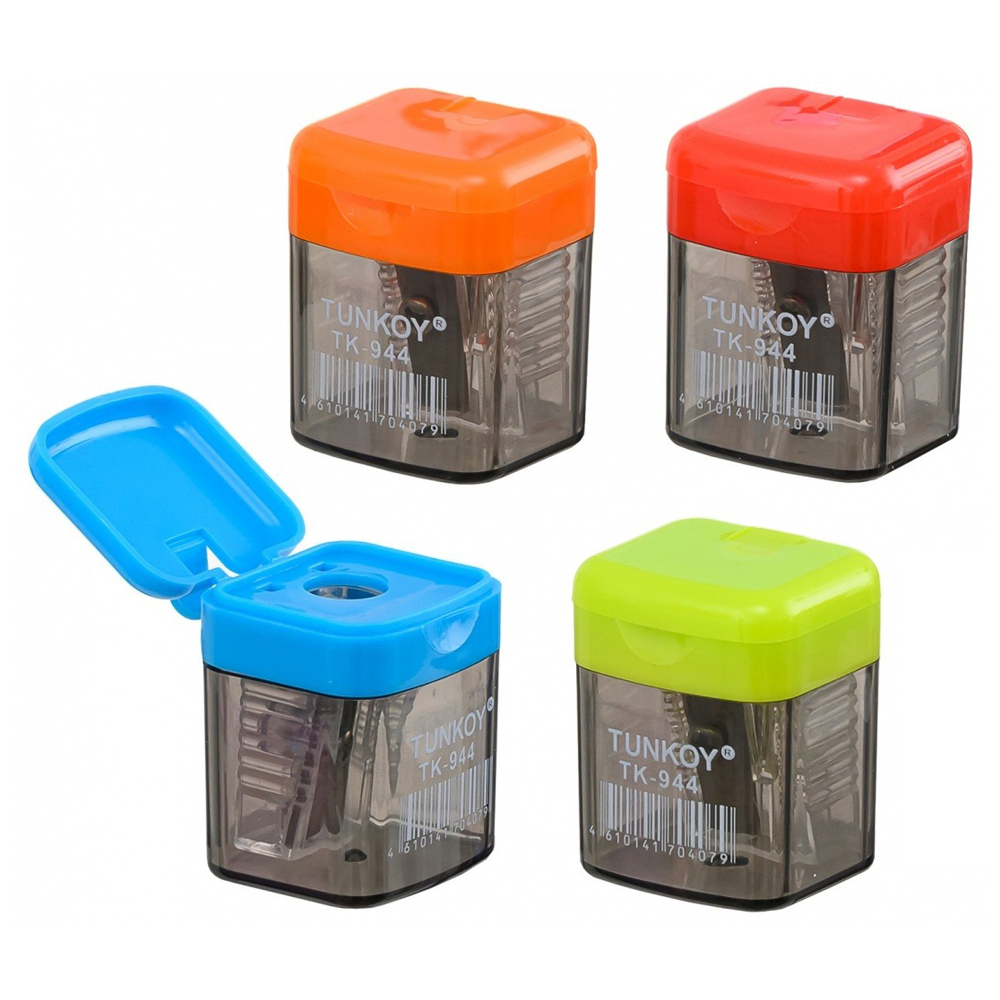 Точилка Basir, одинарная, с контейнером, серия "Куб", чёрный корпус, 3.3*2.6 см