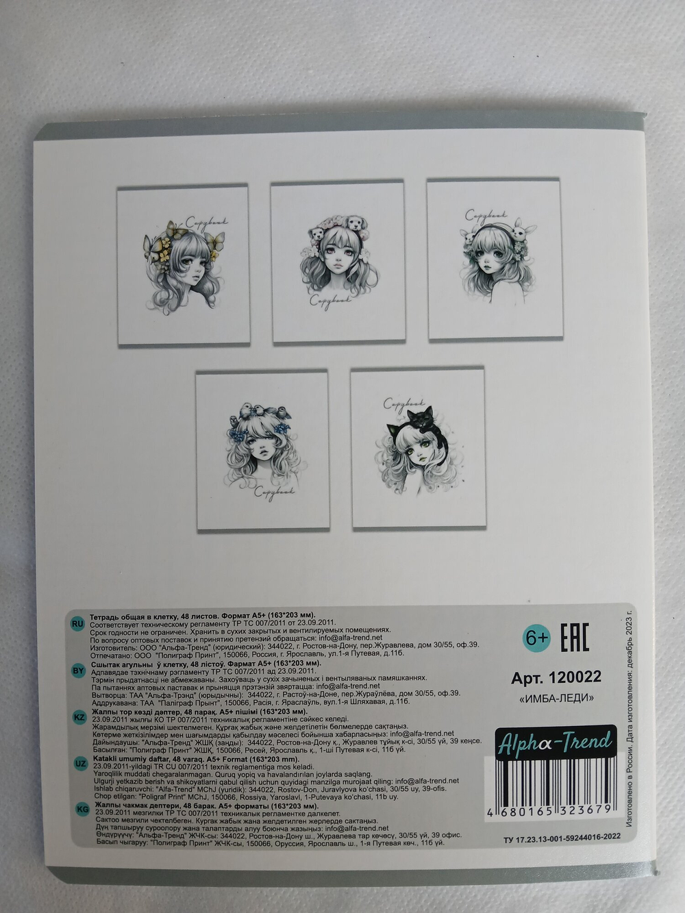 Тетради 48 листа А5+.  "ИМБА-Леди", общая, клетка. Формат А5+ (163*203 мм). Арт.120022. С полями. Комплект 5 шт.