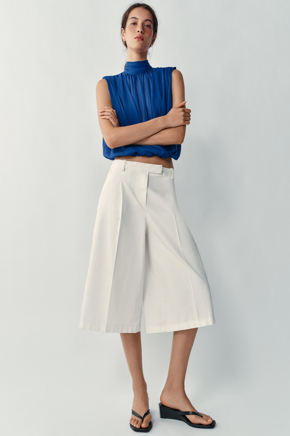 ZARA ДРАПИРОВАННЫЙ ТОП-БАЛЛОН, КОБАЛЬТОВЫЙ