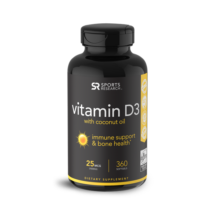 Витамин Д3 1000 МЕ, Vitamin D3 1000 IU, Sports Research, 360 капсул