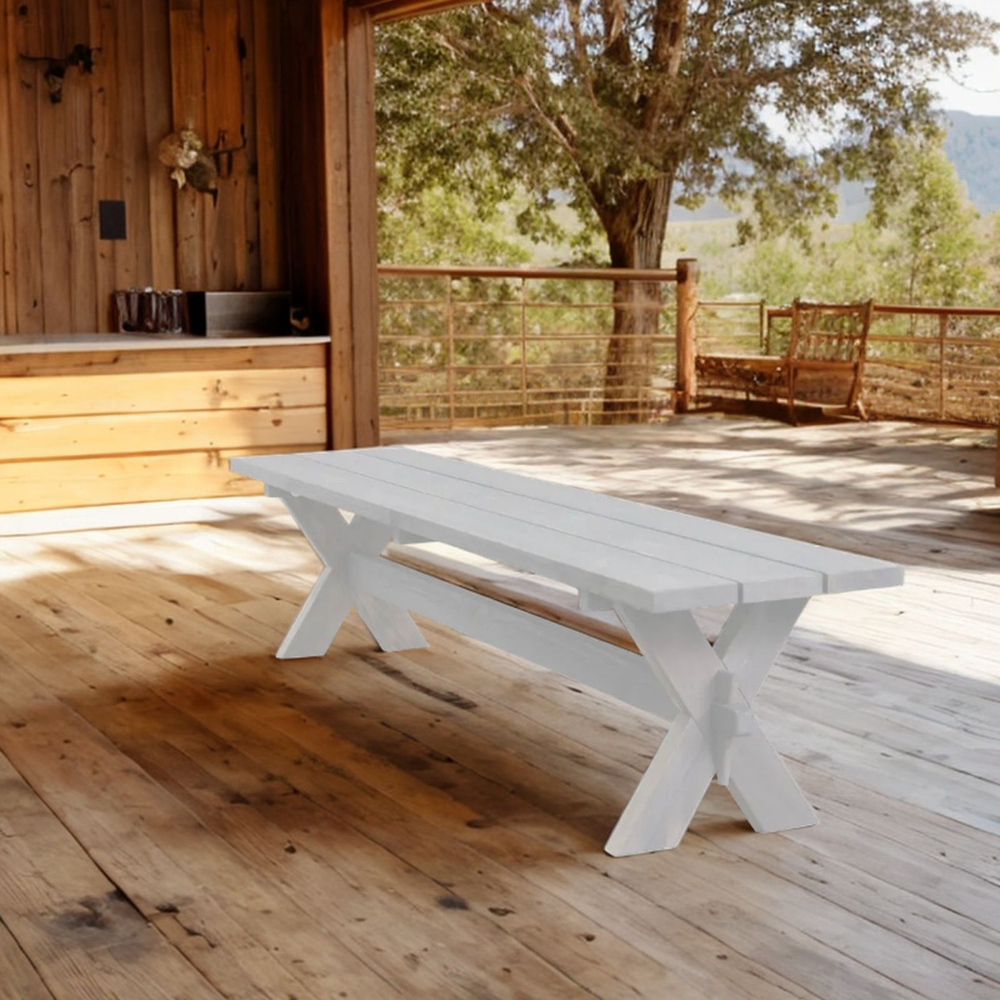 Деревянная скамейка садовая Осло из массива сосны для дома и сада 200х44 см, белая