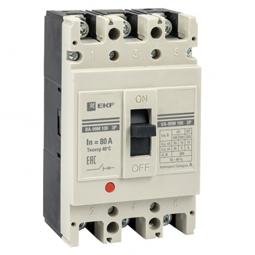 Выключатель автоматический ВА-99M 100/80А 3P 35кА EKF PROxima mccb99-100-80m