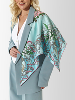 Платок «Яйцо Фаберже Ландыши» 100% шёлк лазурный